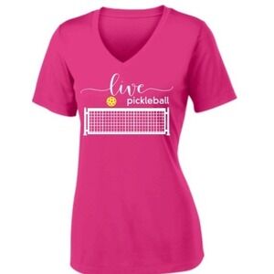 Raspberry Live Pickleball V Neck T Shirt Women's Size Small Sport Tek